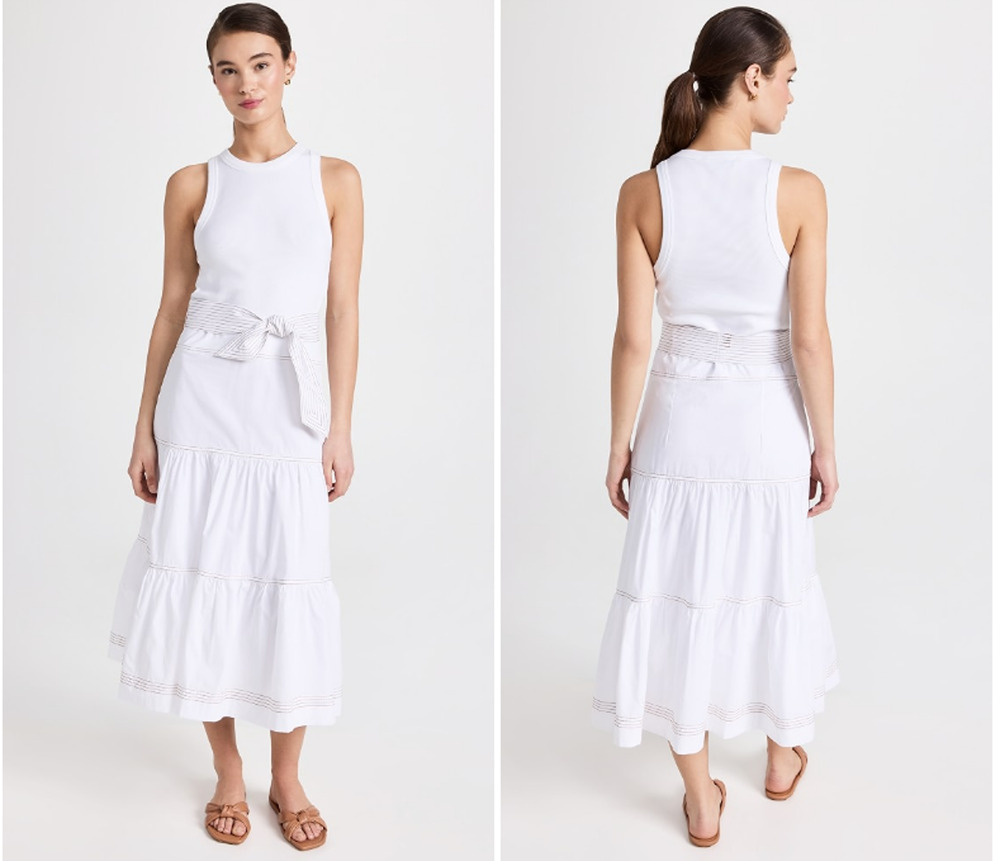 Veronica Beard Austyn Dress Womens S Ivory Midi Tiered Skirt Lined Belted